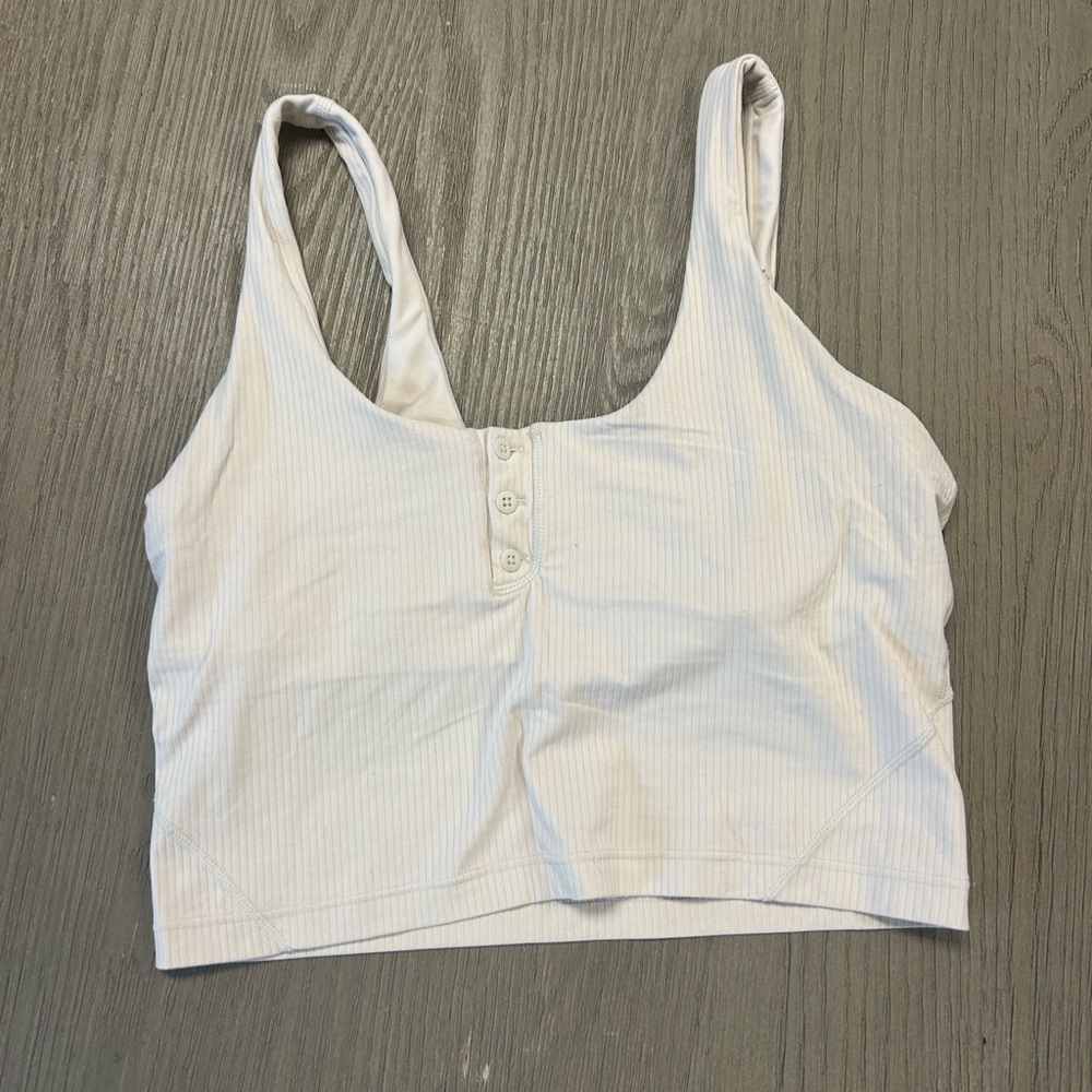Lululemon Athletica White Buttoned Cropped Tank